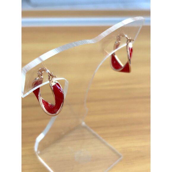 Red & Gold Teardrop Hoop Earrings - Stylish Jewelry For Women - Lightweight & Ey - Picture 3 of 4